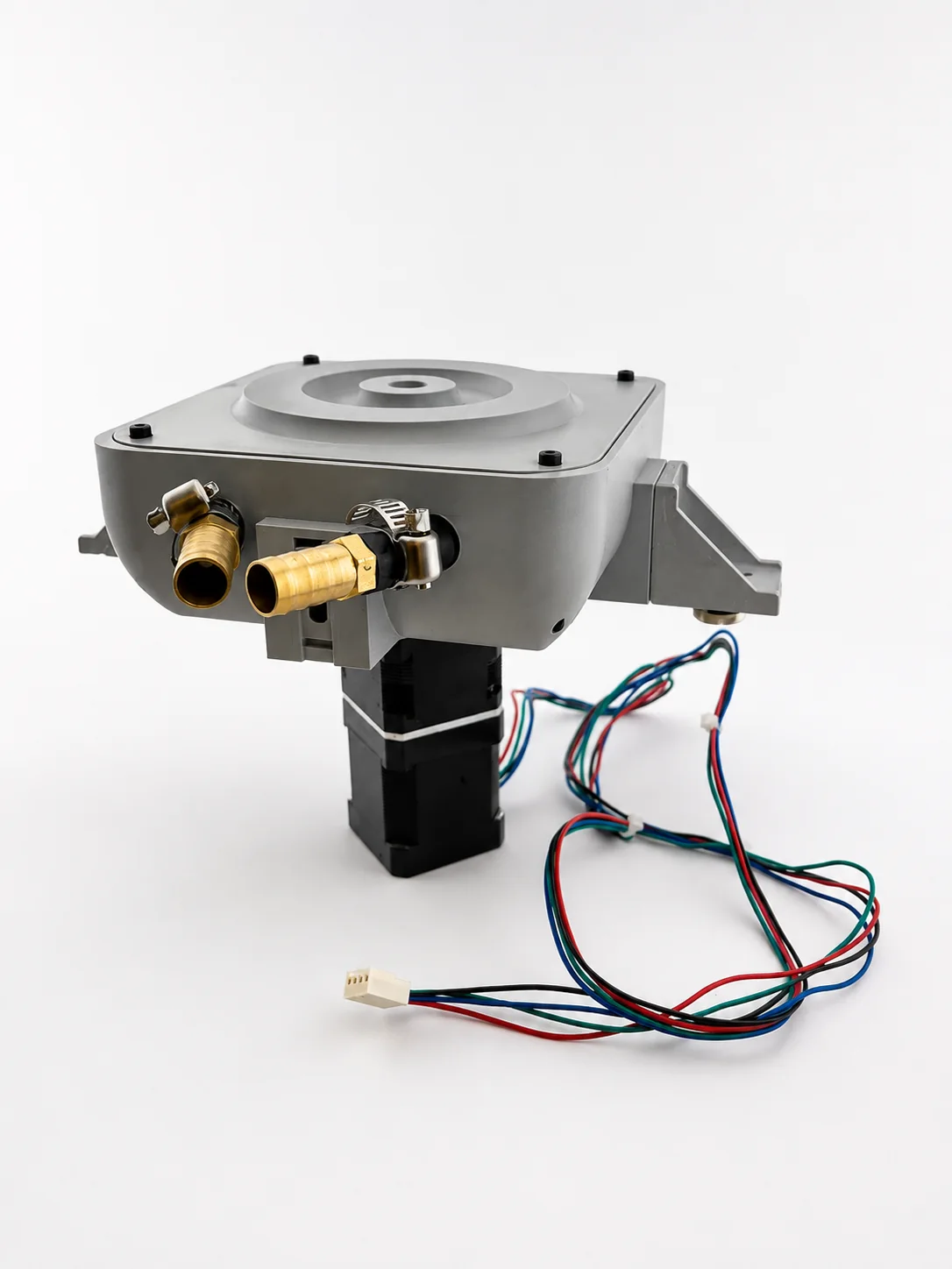 Compact gray electromechanical assembly with fittings and wiring